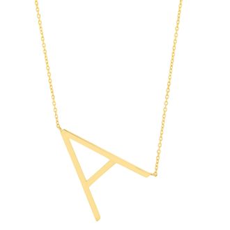MAX + STONE Solid 10K Yellow or White Gold Initial Pendant Necklace 16-18 inch Cable Chain