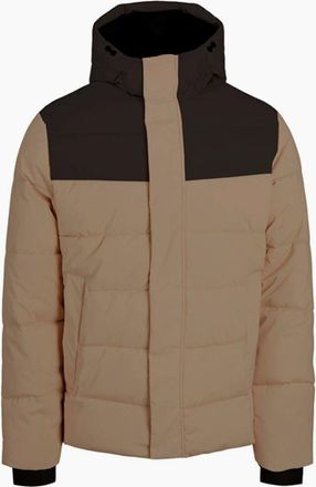 Jack & Jones Mens Solid Patterned Hooded Ribbed Cuff Puffer Jacket - Tan - Size: 40/Regular