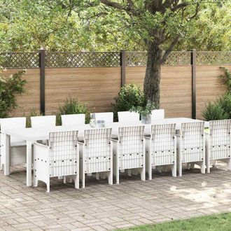 vidaXL Conjunto De Comedor De Jard&iacute;n 13 Pcs Blanco Ratan Polt Vidaxl
