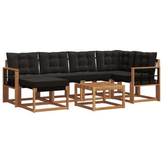 vidaXL Conjunto De Sof&aacute;s De Exterior Con Coj&iacute;n 7 Pcs Natural Y Negro Vidaxl