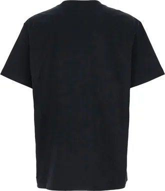 Purple Mens Black Crewneck T-Shirt With Logo Print Cotton T-Shirts And Polos