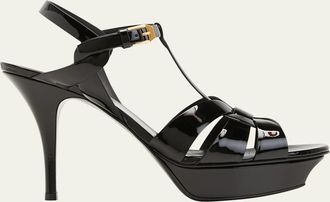Saint Laurent Tribute Patent Sandals, 4 Heel