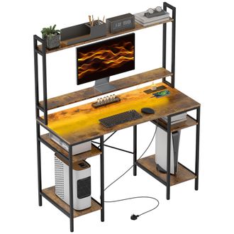 HOMCOM Computer Desk Home Office Desk with Monitor Stand - Rustic Brown | TJ Hughes