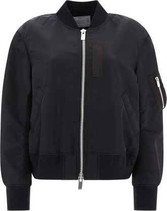 sacai baseball-collar zip-up bomber jacket - women - Nylon - 2 - Black