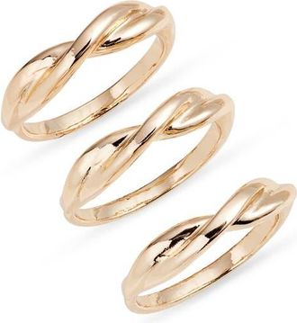 Open Edit Pack of 3 Twisted Rings in Gold at Nordstrom, Size 7