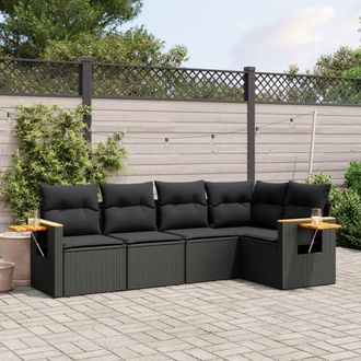 vidaXL Vidaxl - Set De Muebles De Jard&iacute;n 5 Pzas Y Cojines Rat&aacute;n Sint&eacute;tico Negro