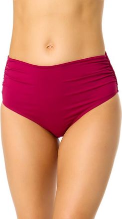 Anne Cole Womens Live In Color Solid Convertible High Waist Shirred Swim Bottom in Wine at Nordstrom, Size X-Large