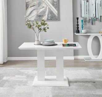Furniturebox Imperia 120cm 4-Seater Modern High Gloss Pillared Dining Table in White