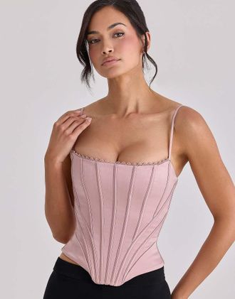 House of CB Cadie - Top a corsetto in raso rosa cipria