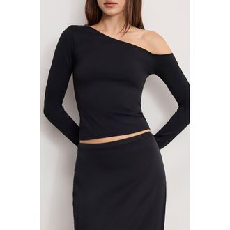 Good American Weightless One-Shoulder Top in Black001 at Nordstrom, Size X-Small