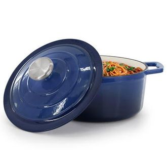 MegaChef 2.7 Quart Round Enameled Cast Iron Casserole in Dark Blue at Nordstrom