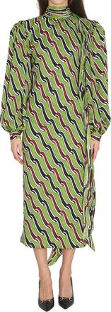 Gucci Green Printed Mock Collar Midi Dress