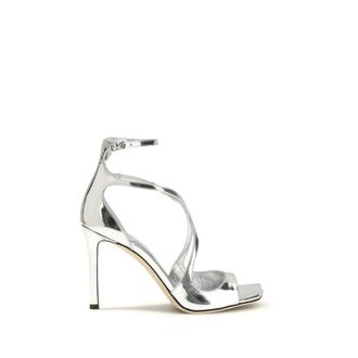 Jimmy Choo London Silver Calf Leather Bos Taurus Stiletto Heel Womens Sandals