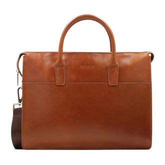 Kazar Bruin lederen enkele compartiment tas - Heren - Laptoptassen - Bruin - ONE Size - Leer - Tassen
