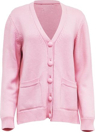 Ganni Ganni V-Neck Knit Cardigan in Pink Wool