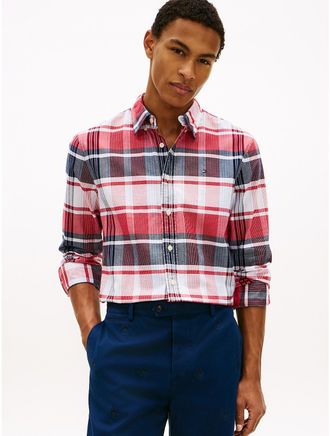 Tommy Hilfiger Mens Regular Fit Plaid Stretch Oxford Shirt - Red - XXXL