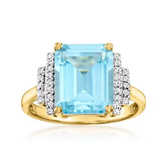 Ross-Simons Sky Blue Topaz Ring With. Diamonds in 14kt Yellow Gold