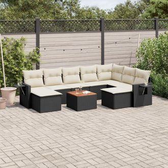 vidaXL Set De Sof&aacute;s De Jard&iacute;n 10 Pzas Cojines Rat&aacute;n Sint&eacute;tico Negro Vidaxl