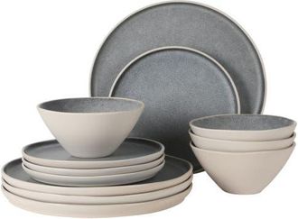 Gibson Home Coastal Forest 12-Piece Triple Reactive Glaze Stoneware Dinnerware Set in Grey/linen at Nordstrom