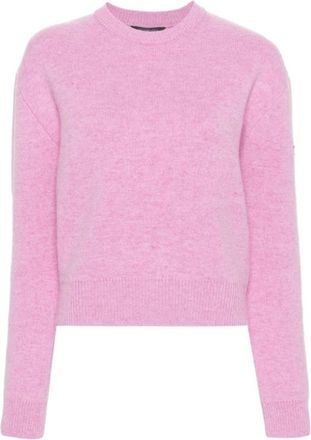 Balenciaga Roze Logo Appliqu&eacute; Trui - Dames - Ronde hals truien - Roze - M - Wol - Truien & Vesten