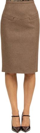 N&deg;21 Pied de Poule Midi Rok - Dames - Midirokken - Bruin - 2XL - Wol - Rokken