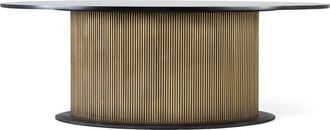 Giner&Colomer Mesa de comedor con tapa de madera de mango y base dorada 220 cm