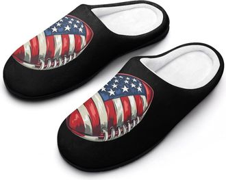 Generic Football Soccer U.S.A. Flag Slippers Men Winter Warm Cotton Anti-Slip Indoor Slip-Ons House Shoes