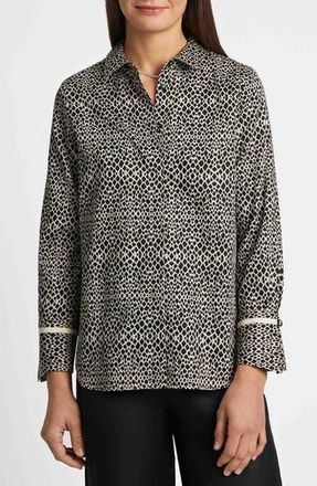 Foxcroft Iris Abstract Print Cotton Sateen Button-Up Shirt in Black at Nordstrom Rack, Size X-Large