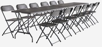 Sweeek Sweeek - Set di 2 tavoli da ricevimento pieghevoli in plastica, 12 sedie