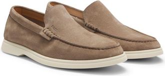 BOSS Debossed-logo loafers in suede