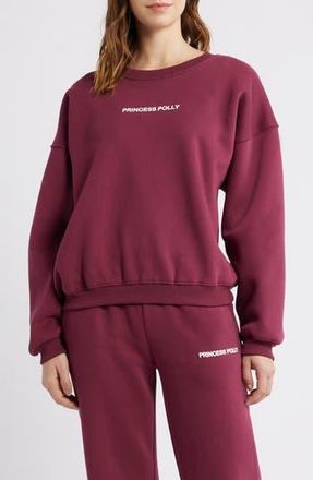 Princess Polly Logo Graphic Crewneck Sweatshirt in Burgundy at Nordstrom Rack, Size 10