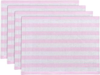 Solino Home Linen Placemats Set of 4, 14 x 19 Inch for Dining Table, Holiday and Everyday Table Decor - Sorrento Stripe in Pink And White at