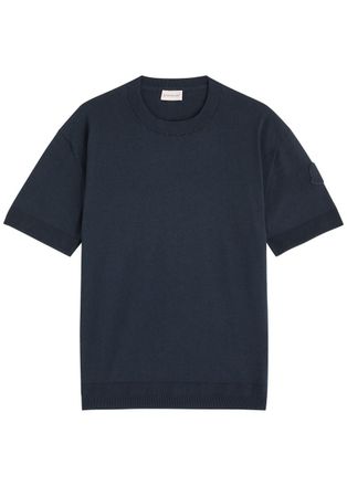 Moncler Knitted Silk-blend T-shirt - Navy - Xxxl