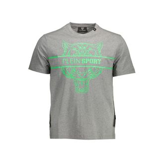 Plein Sport Gray Cotton Mens T-Shirt with Contrasting Mens Details