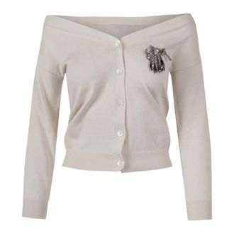 N&deg;21 Cardigans, female, White, Size: XL Boat-Neck Cardigan with Pin