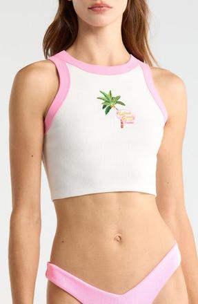 Kulani Kinis Embroidered Crop Cover-Up Tank Top in White/Island Rose at Nordstrom, Size X-Small