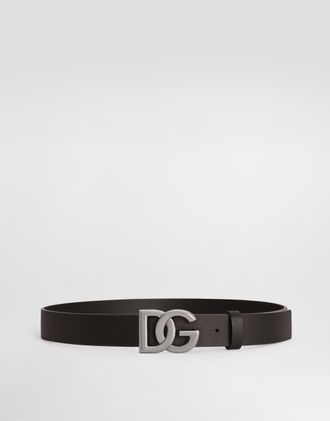 Dolce & Gabbana Lux Leather Belt With Crossover Dg Logo Buckle - Man Multi-colored Leather 100