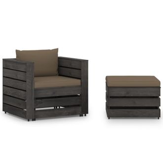 vidaXL Muebles De Jard&iacute;n 2 Piezas Con Cojines Madera Impregnada Gris Vidaxl