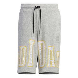 adidas Mens adidas neo Alphabet Large Logo Printing Sports Shorts Medium Hemp Grey HN0003