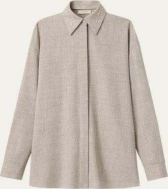 Lafayette 148 New York Oversized Crystal-Embellished Melange Shirt