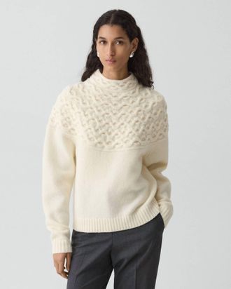 Theory Womens Cable Knit Yoke Sweater In Ivory