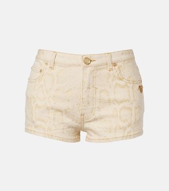 Roberto Cavalli Snake-print denim shorts
