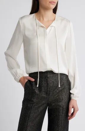 Kobi Halperin Eliza Silk Blend Button-Up Top in Ivory at Nordstrom, Size Xx-Large