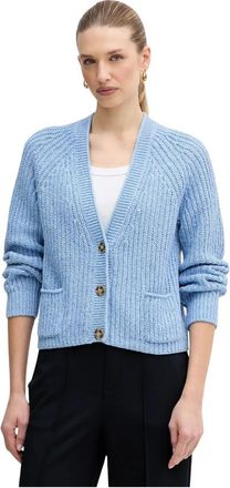 Oui Button Pocket Cardigan - Dames - Vesten - Blauw - M - Katoen - Truien & Vesten