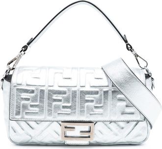 Fendi Pre-owned Fendi Medium Metallic Leather Embossed FF Baguette Satchel 8BR600 AAF2 208 10429