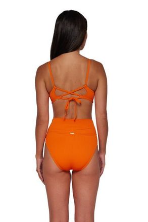 Sunsets Hannah High Waist Bikini Swim Bottoms in Kumquat Sandbar Rib at Nordstrom, Size X-Large