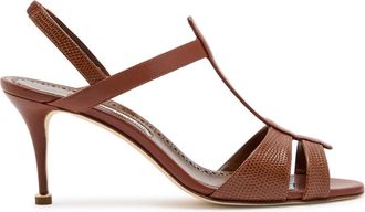 Manolo Blahnik Retauxlo 70 Lizard-effect Leather Slingback Pumps - Brown