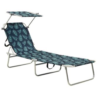 vidaXL Vidaxl - Tumbona Plegable Con Toldo De Acero Estampado De Hojas