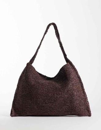 Arket Borsa da spalla in rafia marrone scuro