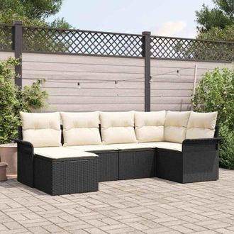 vidaXL Vidaxl - Conjunto De Sof&aacute; De Jard&iacute;n Con Coj&iacute;n 6 Pcs Negro Polirat&aacute;n